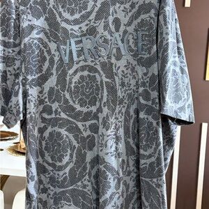 Versace Black and Gray Patterned Short Sleeve Tee